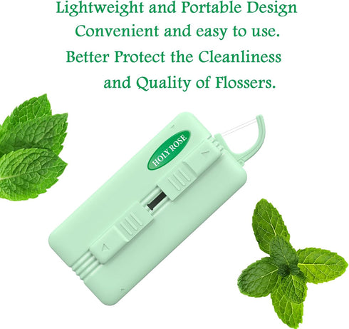 Holy Rose Mint Flavor Dental Floss Picks, Travel Dispenser 2 Boxes, Portable Flossers Case with 10 Count per Box, Bagged Floss Sticks, Twin-Line D...