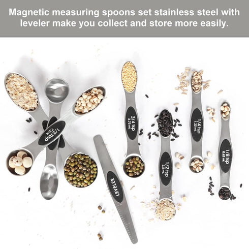 Magnetic Measuring Spoons Set Stainless Steel with Leveler, Stackable Metal Tablespoon Measure Spoon for Baking, Cups and Spoon Set Kitchen Gadget...