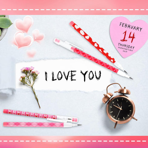 Valentine's Day Pencils Plastic Pencils Party Favors for Kids Valentines Stackable Pencils Novelty Pencils Bulk Heart Pencils for Classroom Reward...
