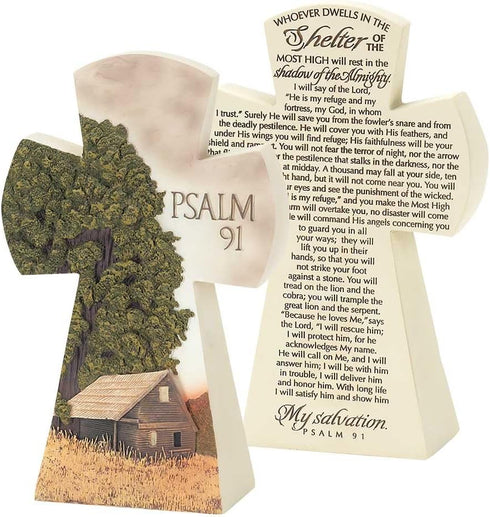 Dicksons Barn and Farm Scene Psalm 91 Cross 7.5 Resin Stone Table Top Figurine...
