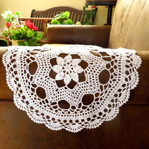 KEPSWET Cotton Floral Oval Handmade Crochet Lace Table Runner White (12x48 inch)...