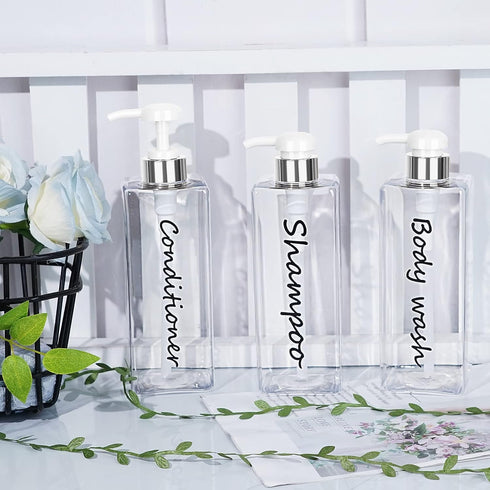 21oz Shampoo Dispenser - Refillable Shampoo and Conditioner Bottles (Clear, Set of 3) - Modern Shampoo Bottles for Shower Soap - Empty Shampoo Con...