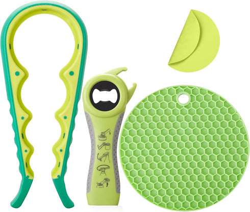 Jar Bottle Opener for Weak Hands,4 &5 in 1 Multi Function Non-Slip Can Lid Opener Tools with Silicone Jar Gripper Pad,Suitable for Seniors,Childre...