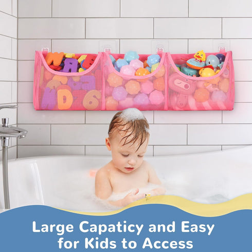 Bath Toy Storage, Large Capacity 3 Compartments Bathtub Toy Storage, Opening Bath Toy Holder Organizer, Mesh Shower Caddy for Kids Baby Bathroom T...