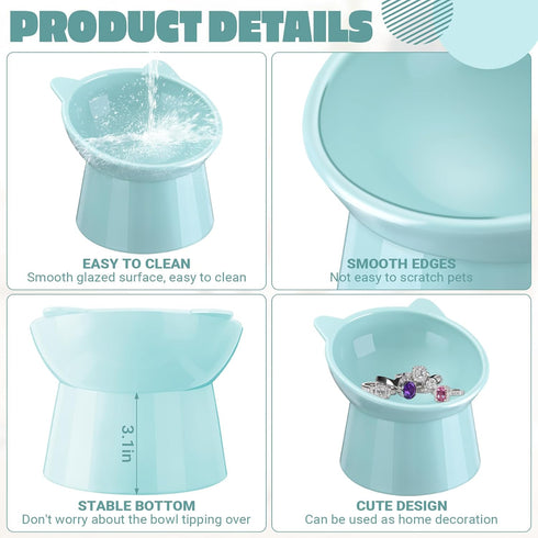 Zhehao 2 Pieces Plastic Raised Bowl Tilted 15 Degrees Elevated Cat Food and Water Bowls Set Anti Vomit Dog Kitten Food Dishes Pet for Cats and Sma...