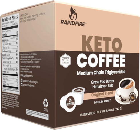 Rapidfire Original Flavor High Performance Keto Coffee Pods, Supports Energy & Metabolism, Single Serve K Cup, Brown, 16 Count...