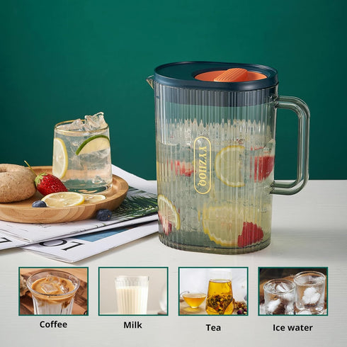 68oz/0.52 Gallons/2.0 Litre Plastic Pitcher with Lid,Clear Hot/Cold Eco-Friendly Carafes, Fridge Water Pitcher Jug for Hot/Cold Lemonade Juice Bev...