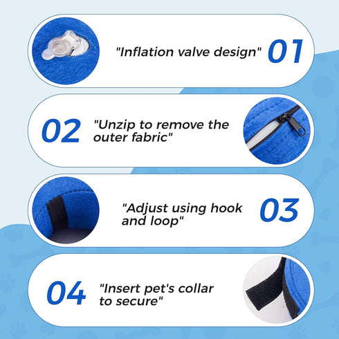 Inflatable Dog Cone Collar - Pet Surgery Recovery Puppy Soft Adjustable Donut Elizabethan Neck Pillow Alternative for Large Dogs - Blue...