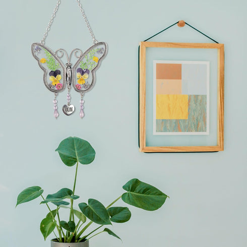 Butterfly Gifts for Mom Mother Real Flowers Wind Chimes Indoor Room Decor Unique Birthdays Gifts for Mom Christmas Butterfly Gift for Women Blue F...