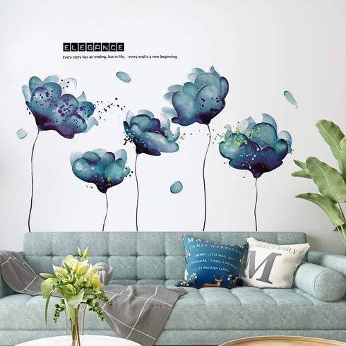 Amaonm Creative Removable 3D Light Blue Dream Flower Wall Sticker Peel Stick Home Art Decor Nursery Floral Wall Decal for Girls Bedrom Living Room...