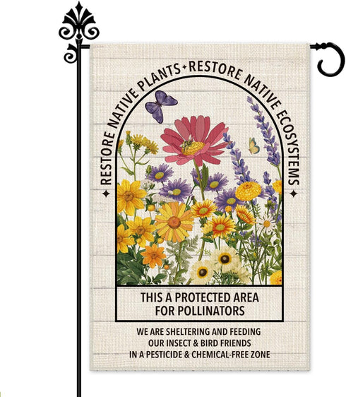 Restore Native Plants Welcome Garden Flag, 12 x 18 Inch Double Sided Holiday Yard Outdoor Farmhouse Lawn Decor Flag, Funny Gardening Yard Flag Gif...