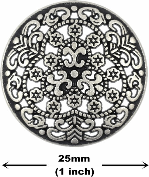 Bezelry 10 Pieces Hoya Flowers Openwork Metal Shank Buttons. 25mm (1 inch) (Antique Silver)...