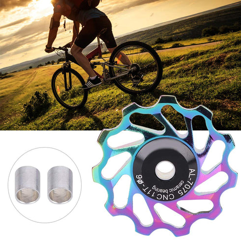 Derailleur Pulley Kit Pair, Ceramic Wheel Bearing Pulley Mountain Tension Rear Derailleur Pulley Bearings Bike Cycling Accessory for Road Mountain...