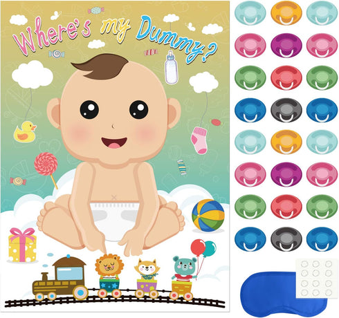 Fepito Baby Shower Party Games - Pin The Dummy On The Baby Game with 24pc Pacifier Stickers...