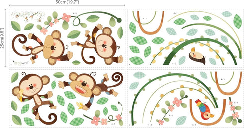 DECOWALL DW-1507S Monkeys on Vine Kids Wall Stickers Wall Decals Peel and Stick Removable Wall Stickers for Kids Nursery Bedroom Living Room décor...