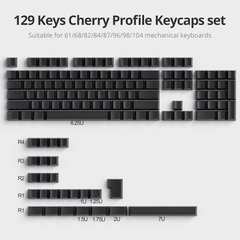 Fogruaden Blank Keycaps, Thick PBT Keycaps, Cherry Profile, Minimalist Grey Black Keycaps, 129 Keycaps Set with 7U Spacebar, Custom Keycaps for Ch...