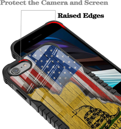 for iPhone SE 2022/2020 Case Men Women, Don't Tread On Me American Us Flag Design Heavy Duty Shockproof Hard Bumper +Soft Silicone Rubber Protecti...