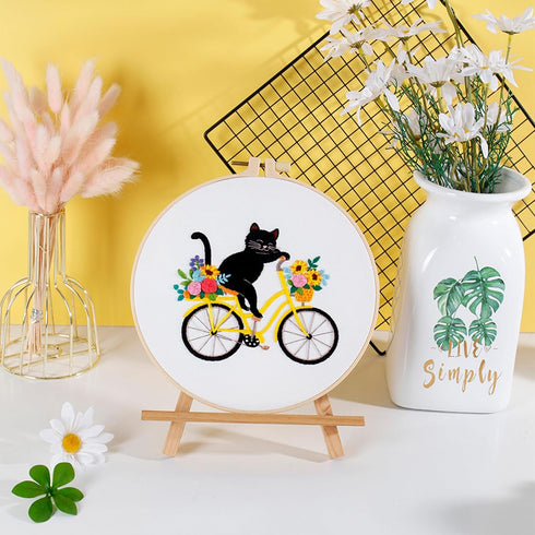 Louise Maelys Cute Cat Embroidery Kits for Beginners with Flower bike pattern,Adults Starter Cross Stitch Kit DIY Needlepoint Kits......
