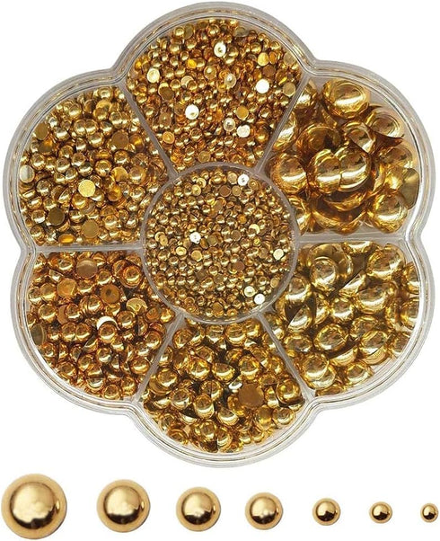 3000Pcs 1 Box Plastic Pearls Round Flatback Imitation Half Loose Beads Gem Assorted Sizes 2 to 10MM for DIY Scrapbooking Crafts Gold...