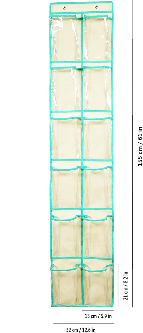 Over The Door Shoe Organizer Hanging Narrow Closet Door Shoe Storage Large Clear Pockets Chart (12 POCKETS)...