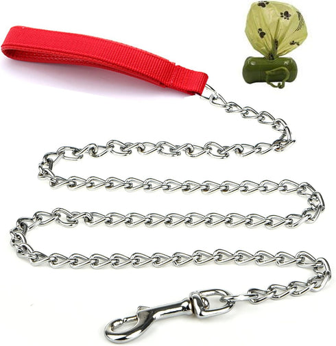 Metal Dog Leash 4FT/6FT Chew Proof Heavy Duty Dog Chain Leash for Medium Large Dogs, Comfortable Handle with Dog Waste Bag Holder, Improved Dog Sa...