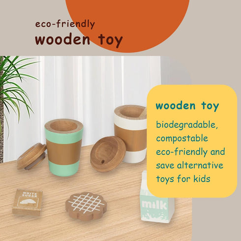 Pretend Play Coffee Cup Toys,Wooden Play Kitchen Accessories,Fake Food Play for Kids Kitchen,Educational Toy for Toddler Children Birthday Gift...