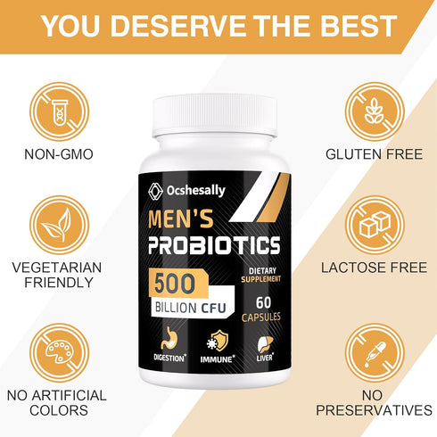 Probiotics for Men, Men Care Supplement, Gut health for men, 500 Billion CFUs & 12 Strains, Mens probiotic with Turmeric, Cranberry, Goji, for Dig...