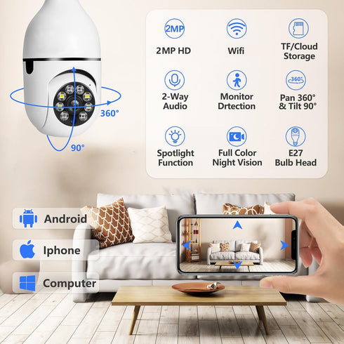 5G Light Bulb Security Camera Wifi Dual Band ,360 degree 1080P Security Camera, Wireless Indoor Camera Full Color,Smart Dome Camera with Auto Trac...
