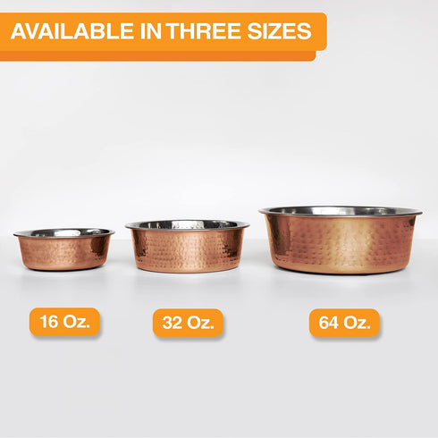 Neater Pet Brands Hammered Decorative Designer Bowls - Luxury Style Premium Dog and Cat Dishes (Large, Copper)...