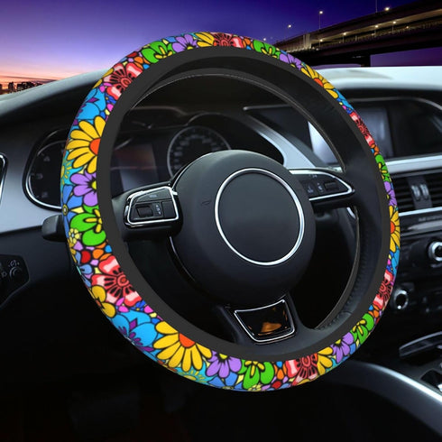 Hippie Flower Steering Wheel Cover Car Accessories Cute for Women Girls Girly Universal 15 Inch Neoprene Auto Interior Decor Anti Slip Car Truck P...