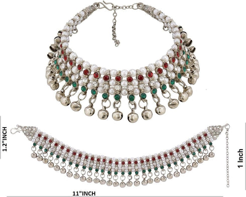 Efulgenz Indian Silver Anklets Bollywood Crystal Faux Kundan Pearl Ghungroo Anklets Wedding Bridal Anklet Pair Payal Bracelet Jewelry Indian Jewel...