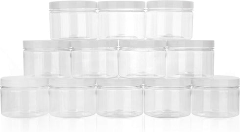 Healthy Packers Slime Containers with Water-tight Lids (8 oz, 12 Pack) - Clear Plastic Food Storage Jars with Individual Labels- Great for your sl...