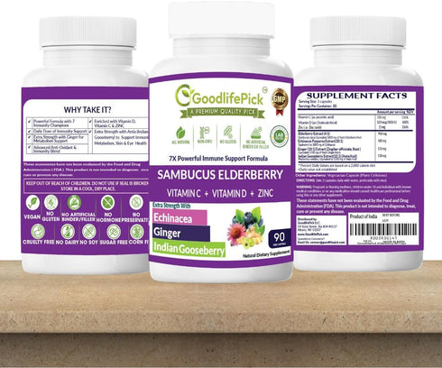 7 in 1 Elderberry with ZINC, Vitamin C, Vitamin D, Echinacea, Ginger & Indian Gooseberry (Amla).Premium Elderberry Capsules 90 ct, All Natural,Non...