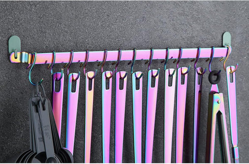Kyraton Kitchen Utensil Rack, Kitchen Rack With Rainbow Titanium Plating,Rail Rack Organizer for Hanging Knives,Wall Mounted Gourmet Kitchen Rail ...