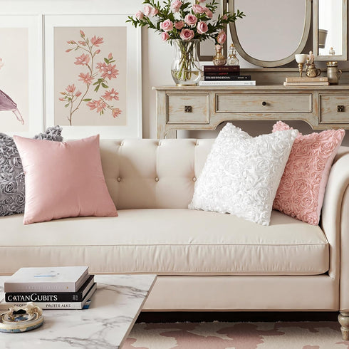 MIULEE 3D Decorative Romantic Valentines Stereo Chiffon Rose Flower Throw Pillow Cover Solid Pillowcase for Girl Women Wedding Sofa Bedroom Car Sp...