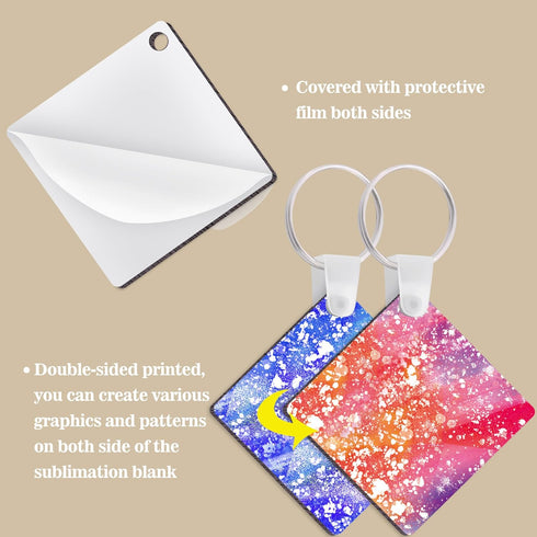 Duufin 120 Pieces Square Sublimation Keychain Blanks Double Side Heat Transfer Blanks MDF Key Rings Blank Board Key Chain Blanks for Sublimation D...