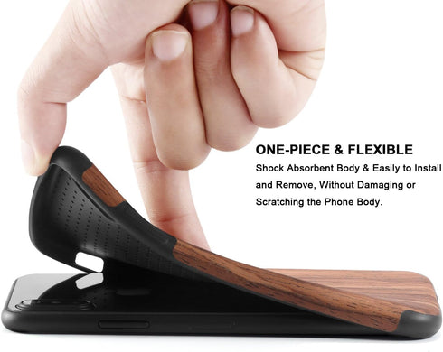 TENDLIN Compatible with iPhone Xs Case/iPhone X Case with Wood Grain Outside Soft TPU Silicone Hybrid Slim Case Compatible with iPhone X and iPhon...
