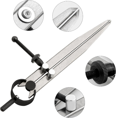 6 Inch Adjustable Lockable Steel Divider Wing Leather Compass with 8 Inch Stainless Steel Ruler?for Woodworking & Leather Craft, Marking & Scribe ...
