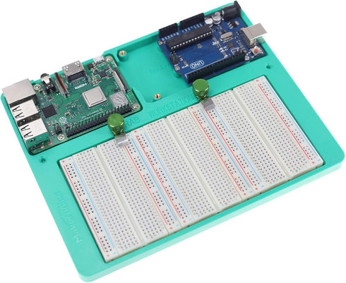 Makeronics 7 in 1 Green RAB Holder for Raspberry Pi | Arduino | Solderless Breadboard, Base Plate with Rubber Feet for Raspberry Pi 4 Model B|3B+/...