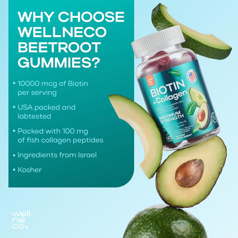 Biotin 10000mcg - Biotin Gummies for Hair Growth, Healthy Skin and Nails, Max Strength - Non-GMO and Gluten Free Biotin Vitamins - Biotin and Coll...