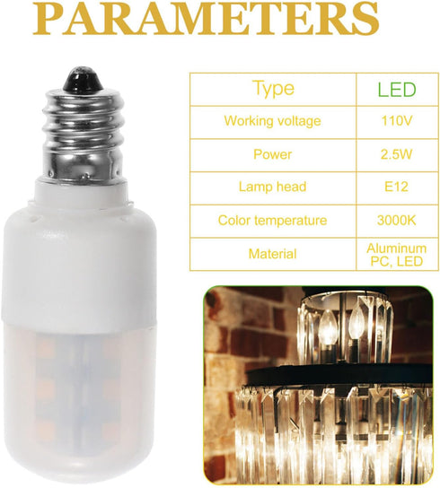 Veemoon 2pcs E12 Refrigerator Light Bulb Dryer Led Light Bulb Water Dispenser Light Bulb Small Appliance Bulbs Cherry Pitter Freezer Light Bulb Re...