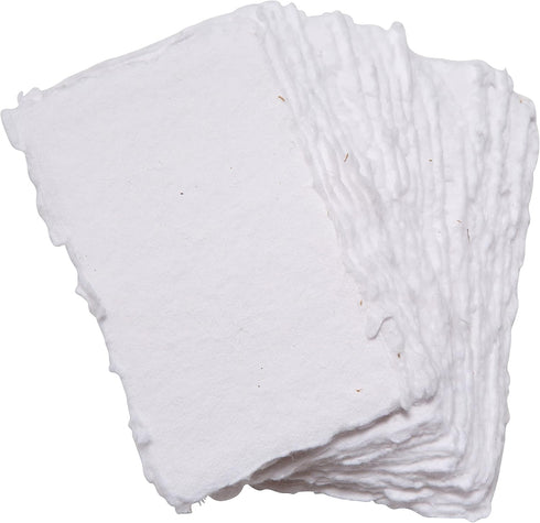 Wanderings Thick Handmade White Deckle Edge Blank Paper - 4x6 inches - Package of 25 - Mixed Media Loose Leaf Paper for Watercolor, Writers, Invit...