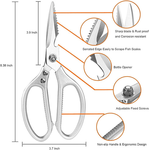 LONJYI Multi Function Kitchen Scissors, Heavy Duty Stainless Steel Shears with Ultra Sharp Blades Left Right Handed Scissors Use for Chicken Meat ...