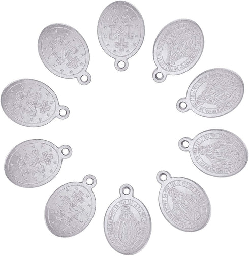 DanLingJewelry 100 pcs 304 Stainless Steel Virgin Mary Oval Miraculous Medal Charms Pendants for Jewelry Making 14x9mm...