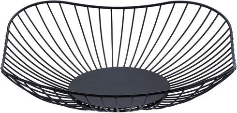 Short Curved-Edge Modern Creative Stylish Single Tier Dish,Metal Iron Wire Fruit Vegetables Bread Decorative Stand Serving Bowls Basket Holder (Bl...