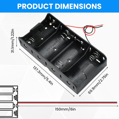 SDTC Tech 2-Pack 4 Slot D Cell Battery Holder 6V D Size Battery Case Box with Wire Leads...