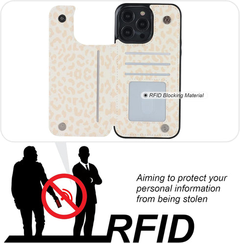 HAOPINSH for iPhone 14 Pro Max Wallet Case with Card Holder, Cream-Coloured Leopard Cheetah Back Flip Folio PU Leather Kickstand Card Slots for Wo...