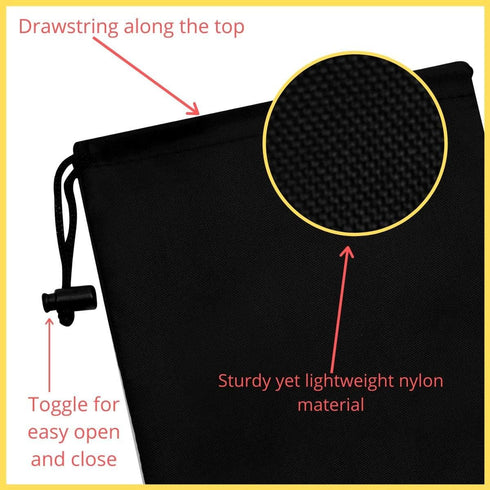 Drawstring Bag - Nylon Cinch and Ditty Stuff Pouch with Toggle (7 x 9-12 pack, Black)...