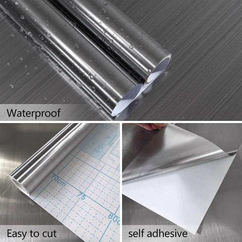 Sliver Stainless Steel Contact Paper Dark Silver Peel and Stick Wallpaper17.7inch x 196.8inch Silver Self Adhesive Wallpaper for Kitchen Counterto...