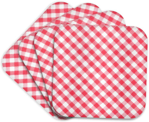 3dRose Red and white Gingham pattern diagonal checkered checks rustic retro country cottage dining kitchen - Soft Coasters, set of 4...